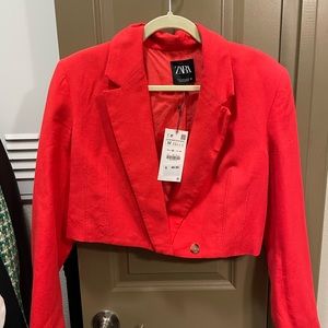 Zara cropped Red Blazer